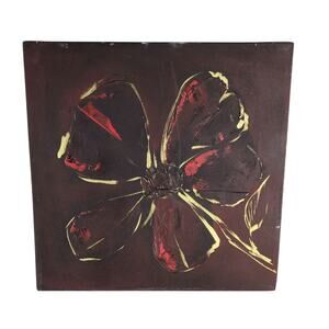 Original Oil Painting Brown Flower Unsigned 15.75" Square Boho Cottage Rustic